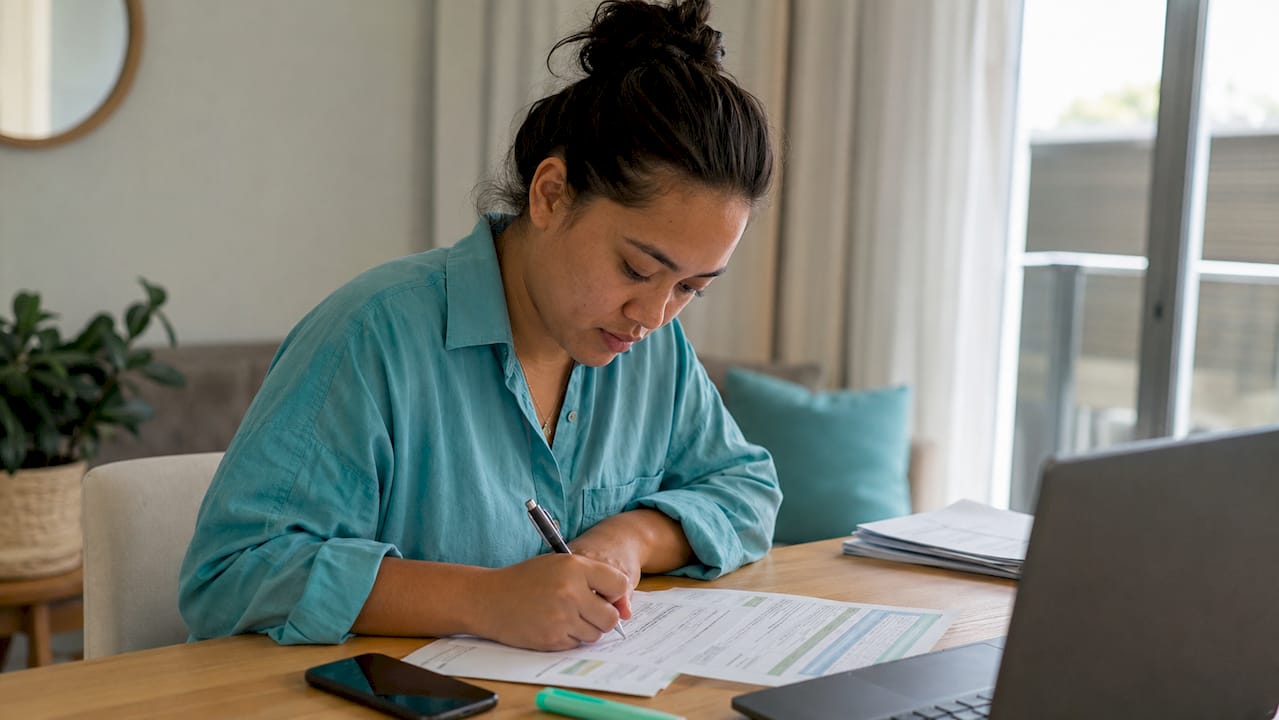 Woman completing first home loan application