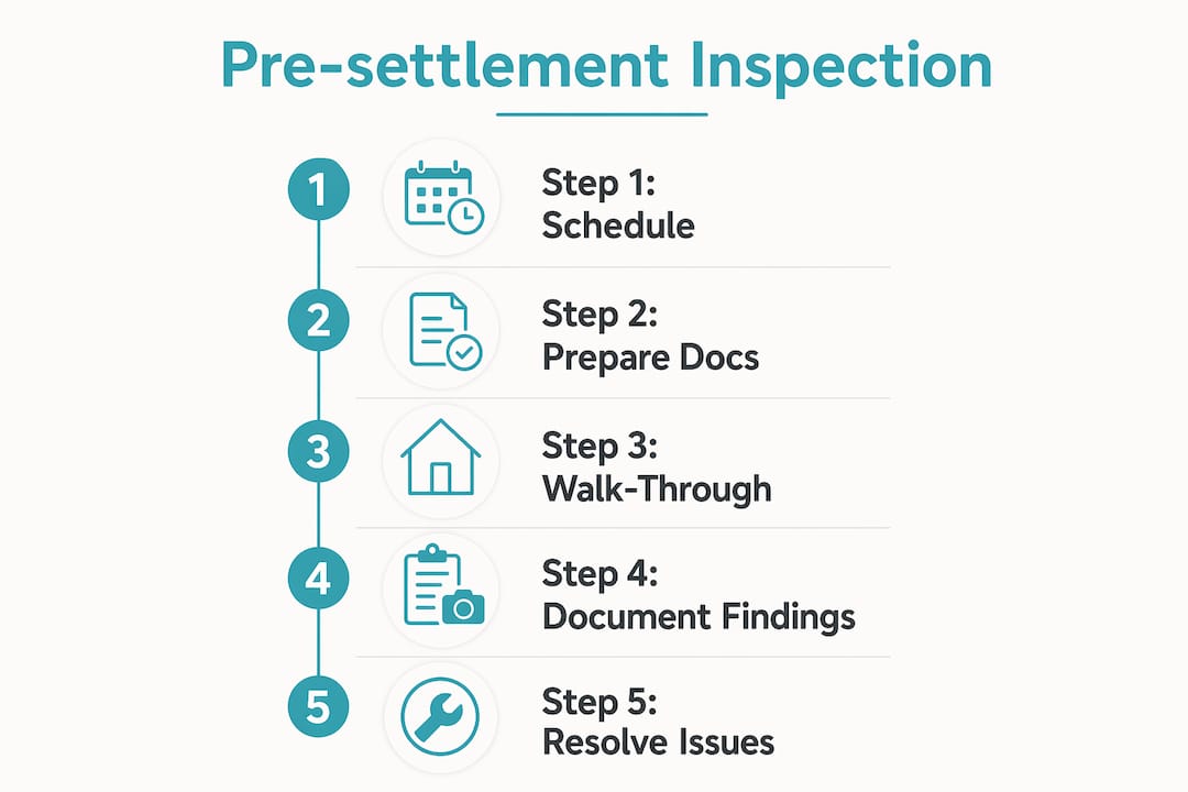 Infographic illustrating pre-settlement inspection steps