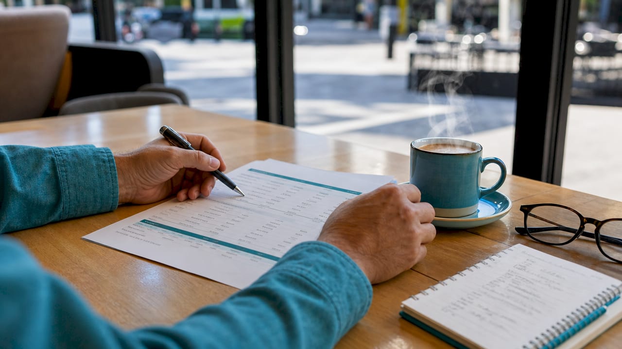 Hands analyzing bad credit loan costs on paper