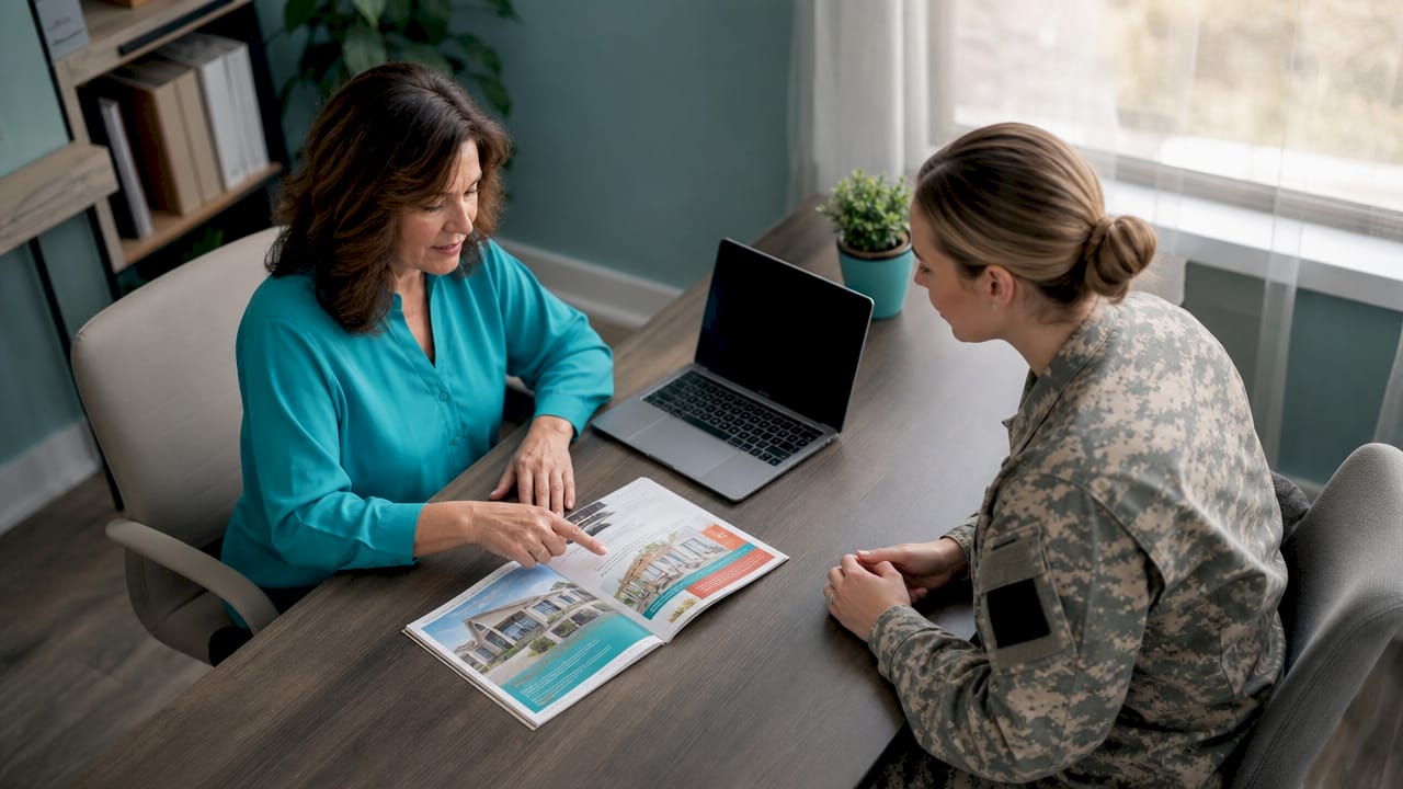 Loan officer advising female veteran on home loans