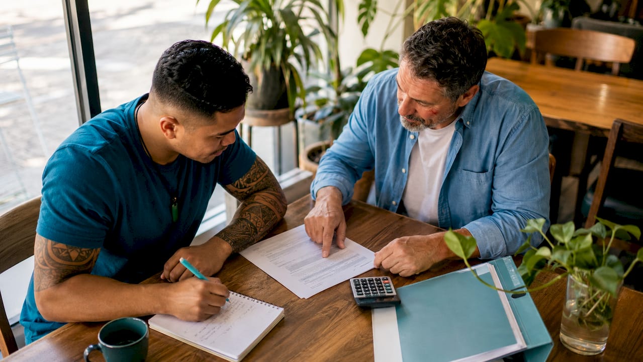 Home mortgage discussion between two men