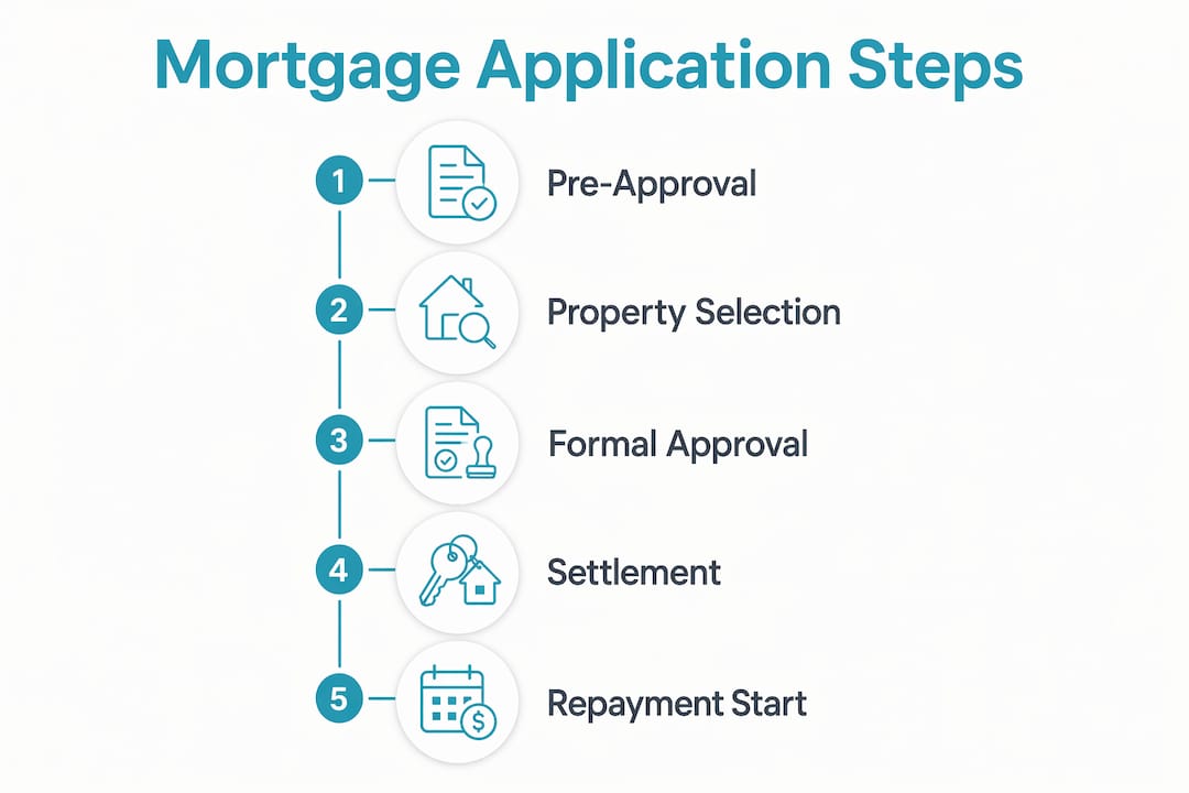 Infographic with mortgage loan application steps