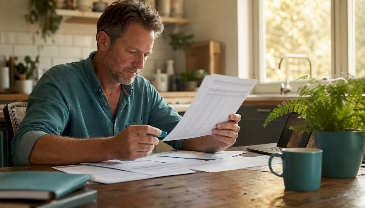 Hands calculating fixed mortgage budget at desk