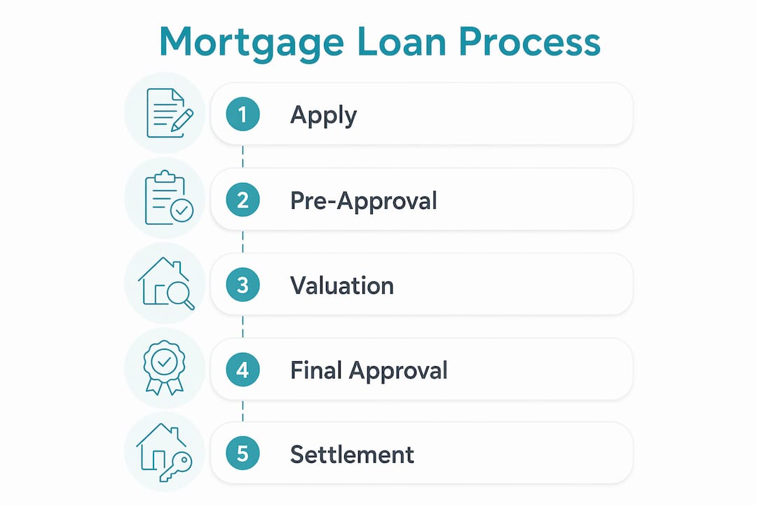 Infographic illustrating the mortgage loan process steps
