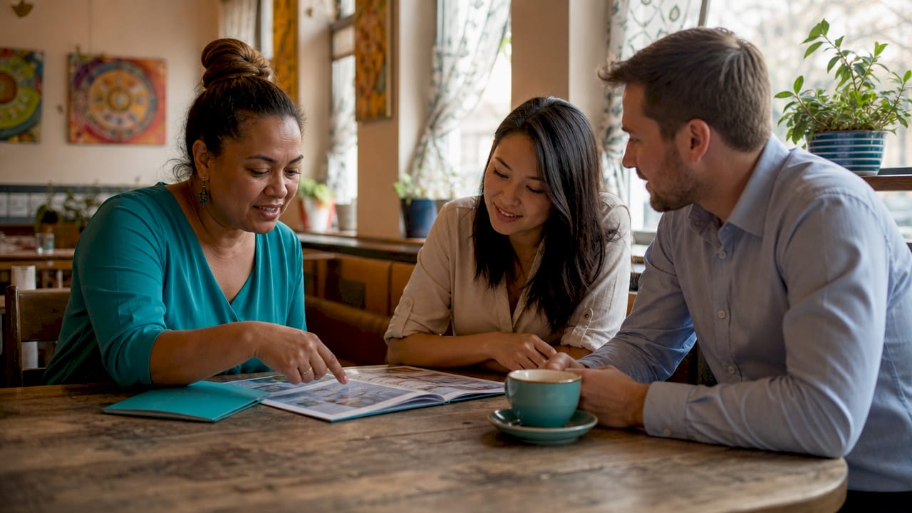 Clients discussing home loan eligibility at bank
