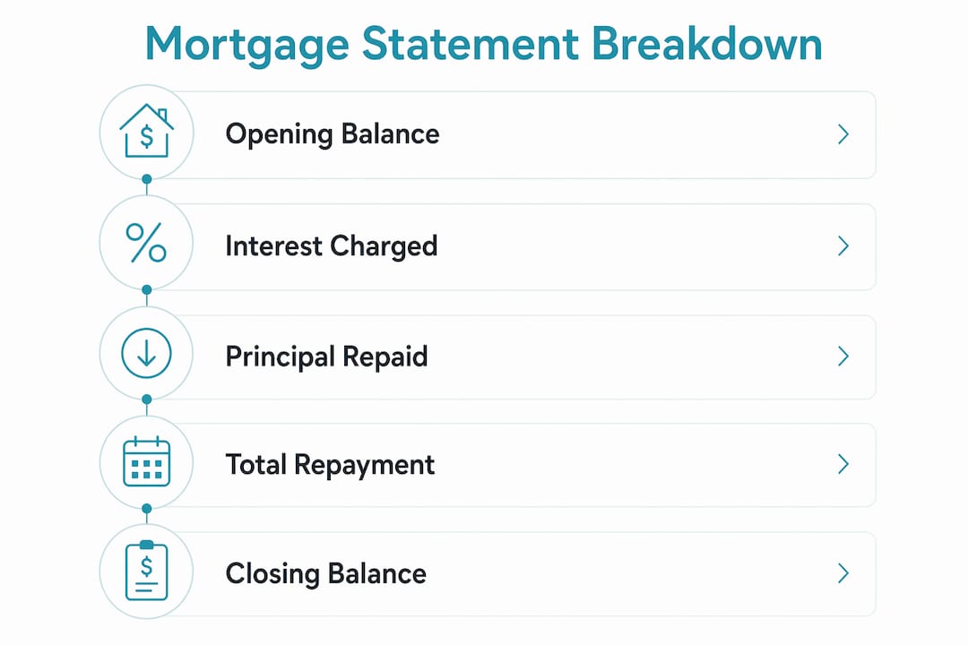 Infographic showing mortgage statement key components breakdown