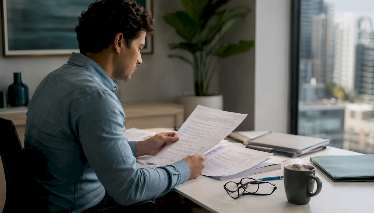 Desk layout showing home loan types paperwork