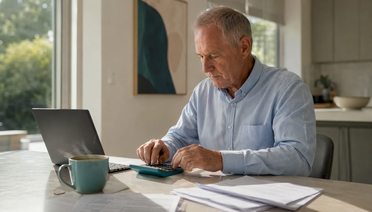 Hands typing mortgage rate calculations