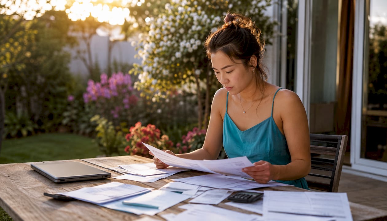 Woman organising self-employed financial paperwork