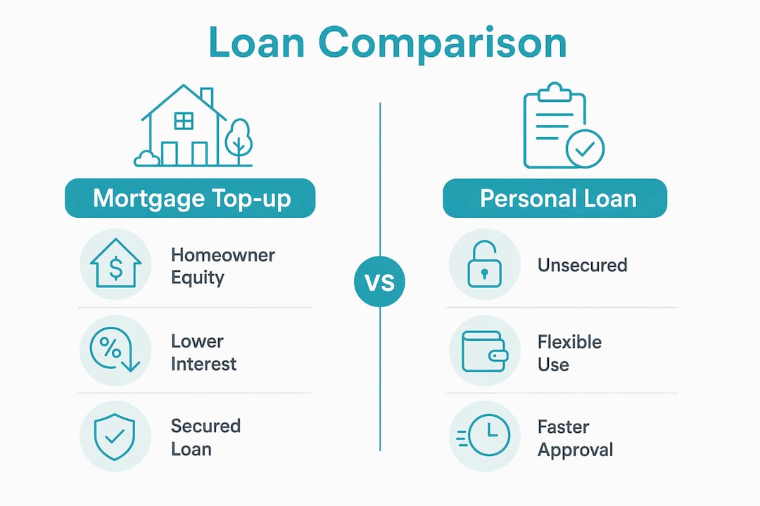 Infographic comparing mortgage top-up and personal consolidation loans