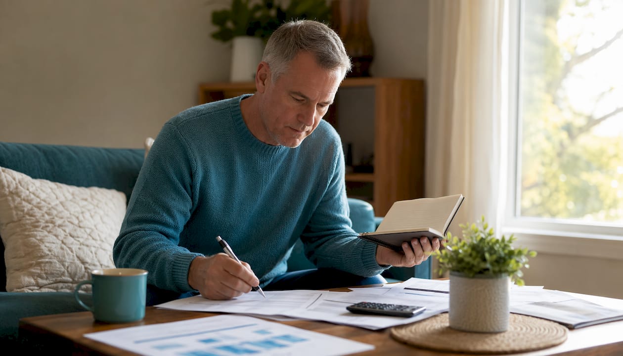Hands preparing refinancing loan documents on desk