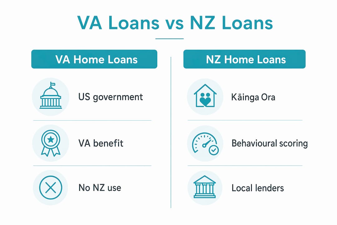 Infographic comparing US VA loans and NZ home loans