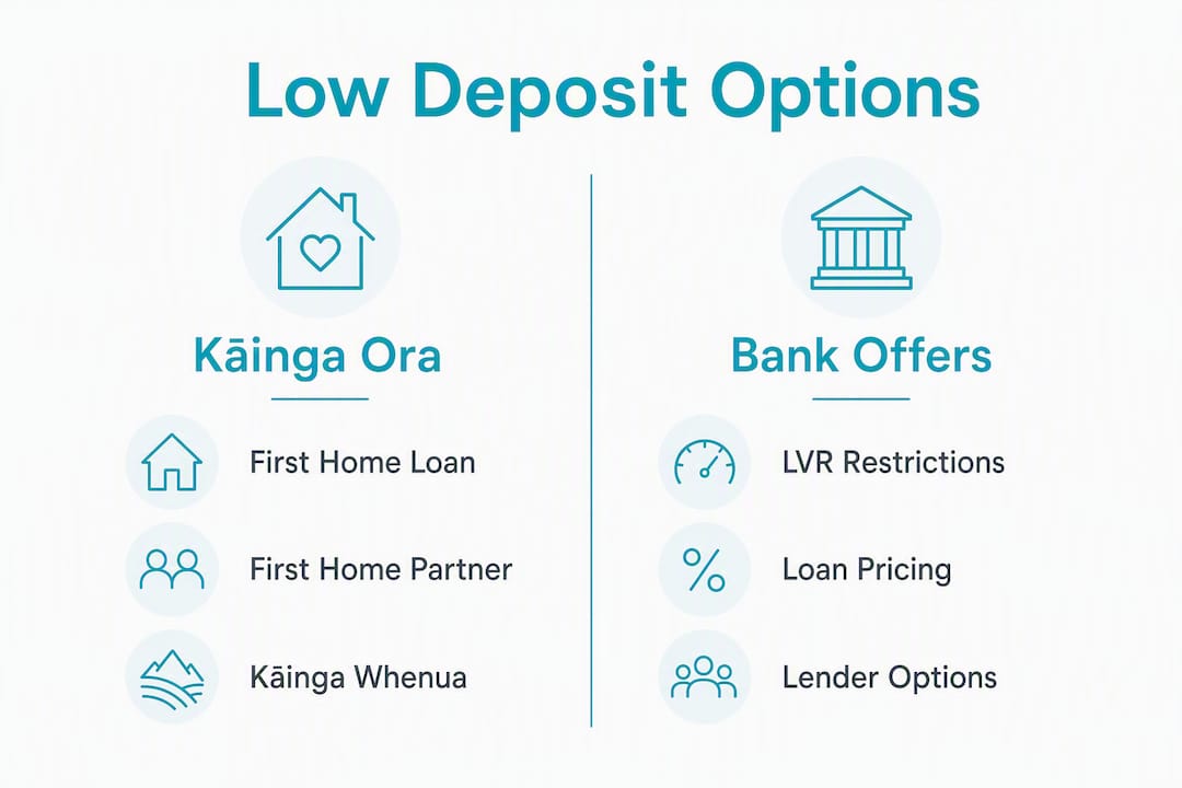 Infographic comparing Kāinga Ora and bank low deposit options