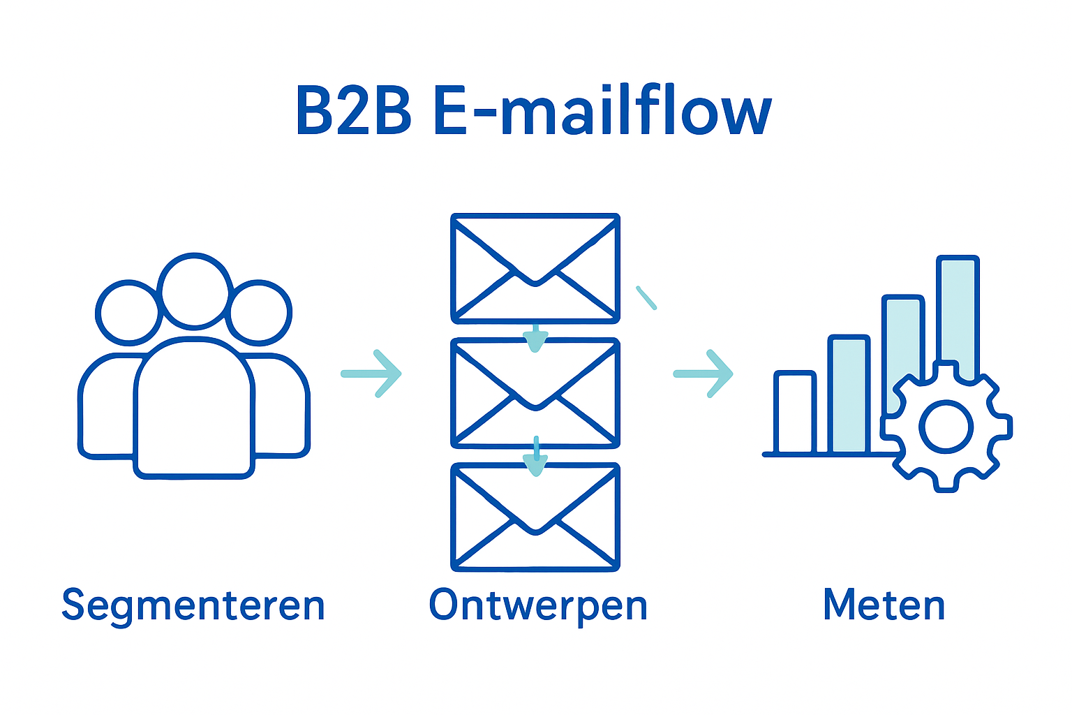 Infographic of B2B e-mailflow: segmenting, messaging, measuring