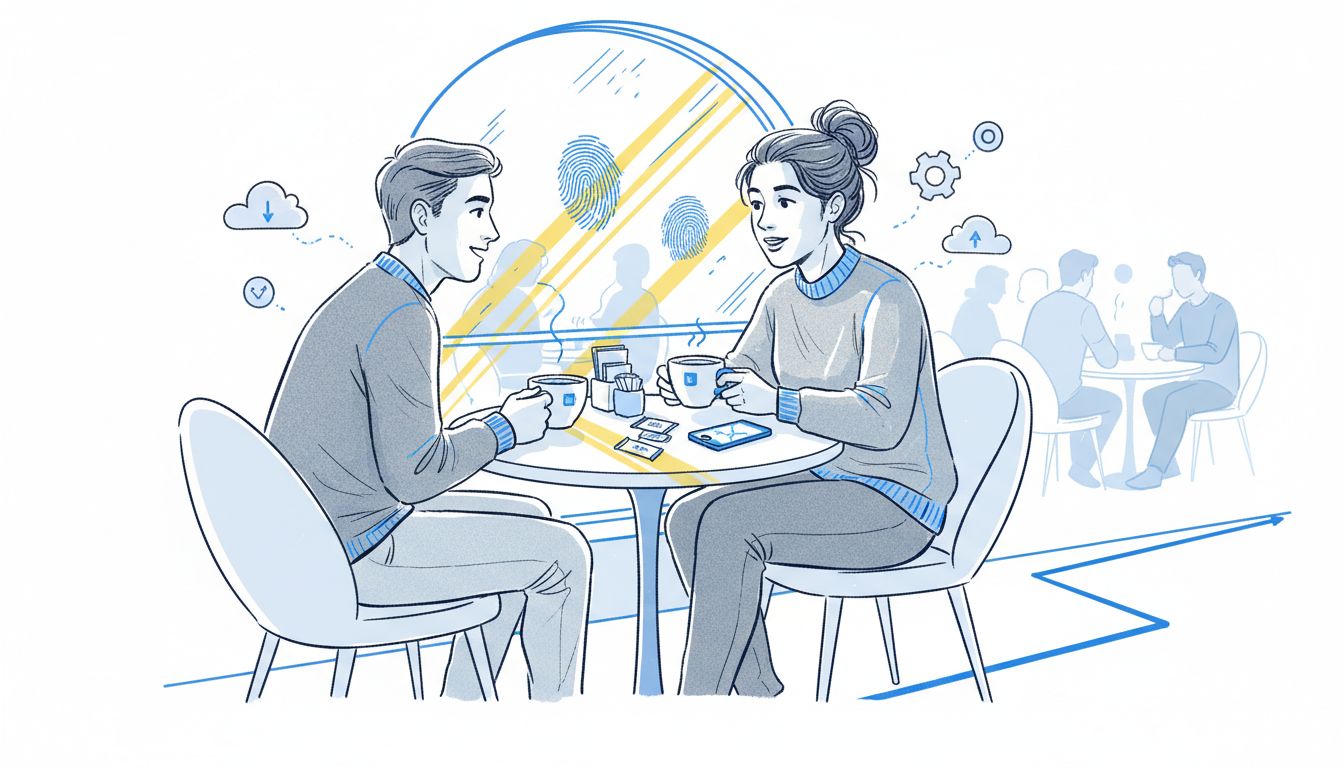 Sales meeting in cozy, cluttered coffee shop