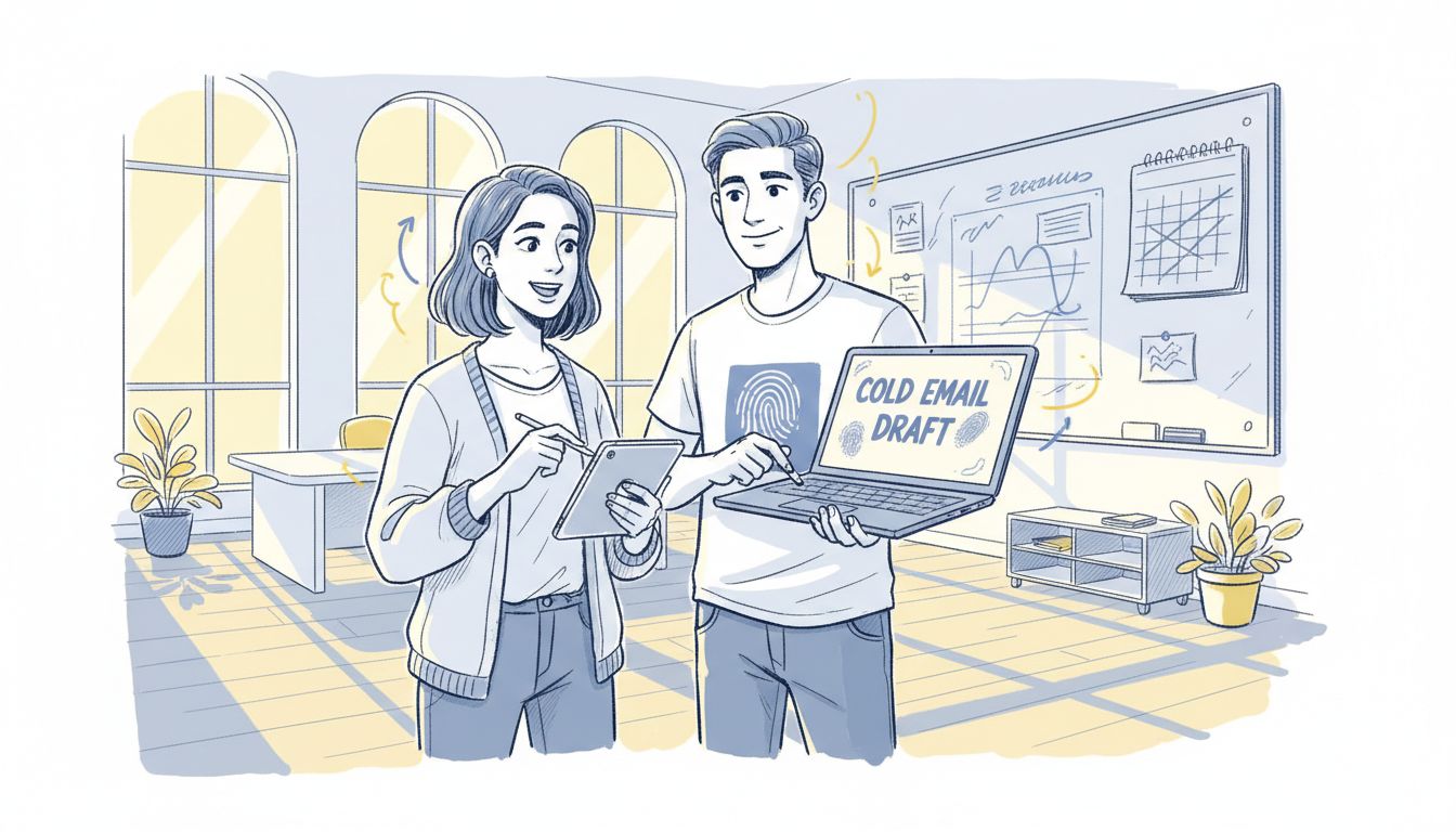 Colleagues reviewing cold email draft together