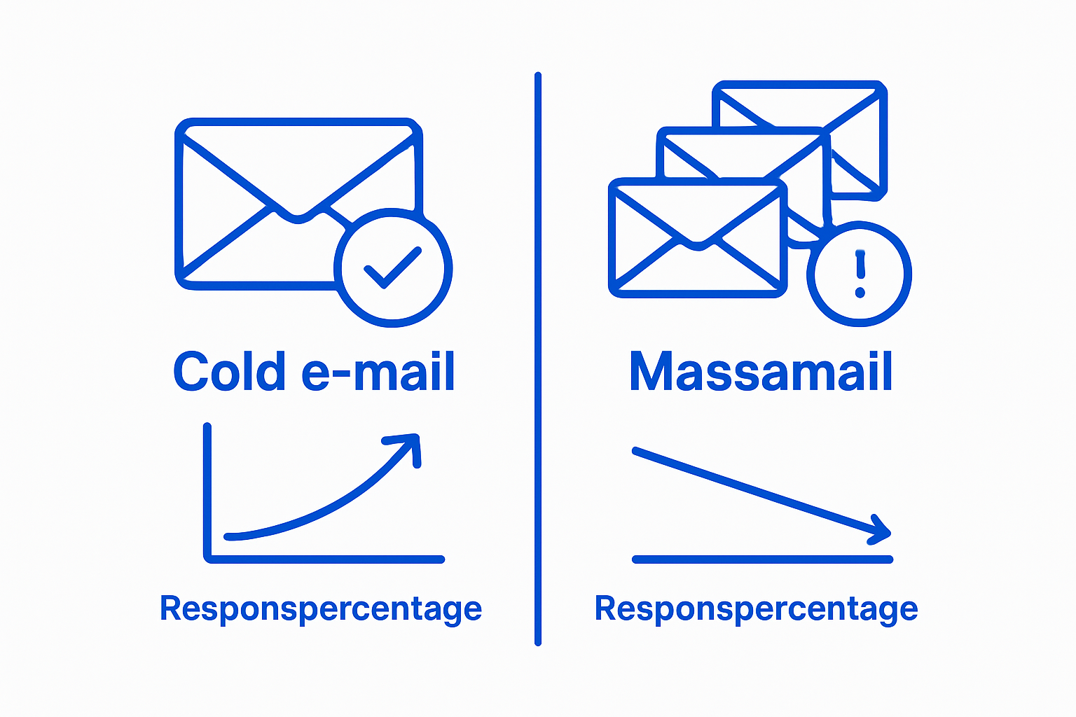 Cold e-mail versus massmail comparison infographic