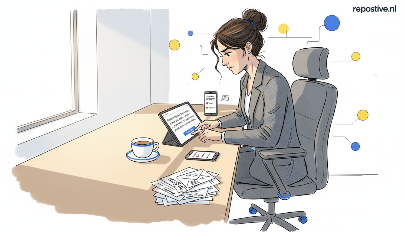 Een vrouw stelt een persoonlijk bericht op om iemand gericht te benaderen via e-mail.