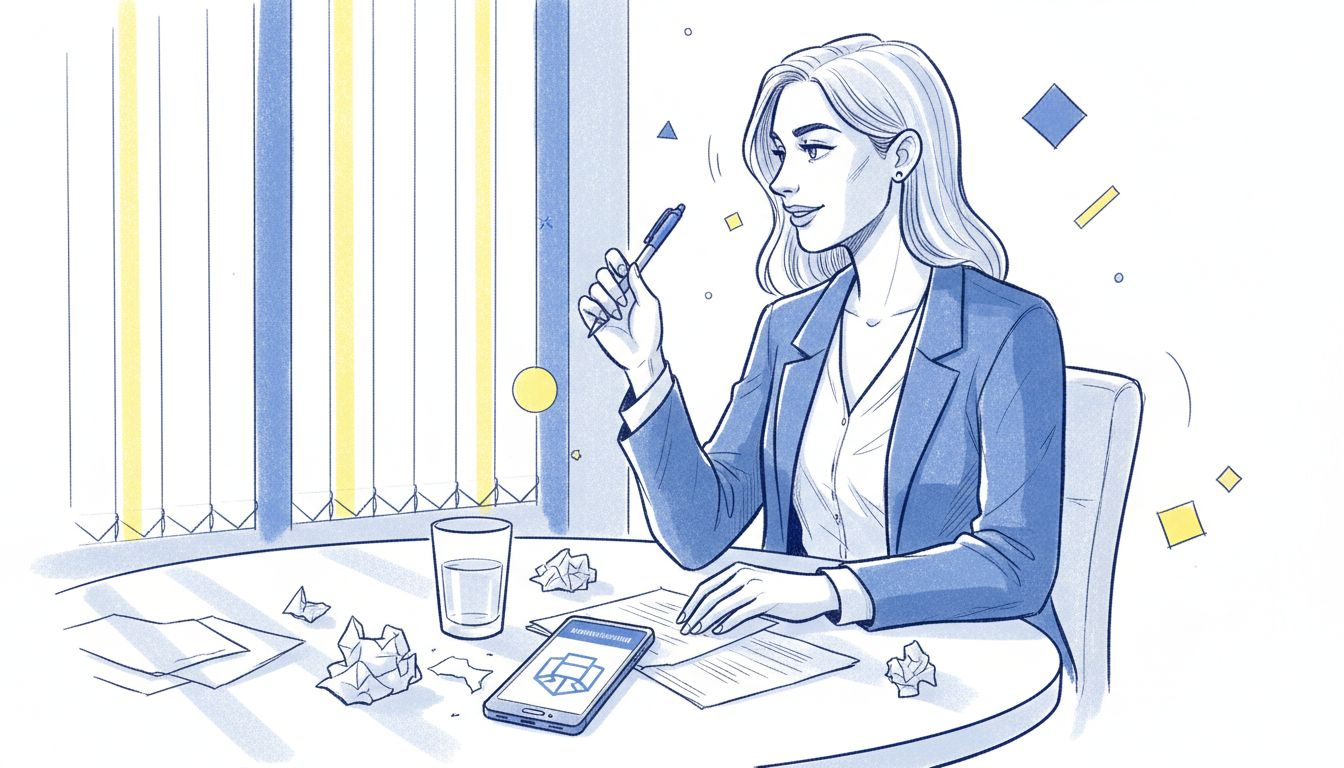 Een vrouw volgt een acquisitiegesprek met volle aandacht.