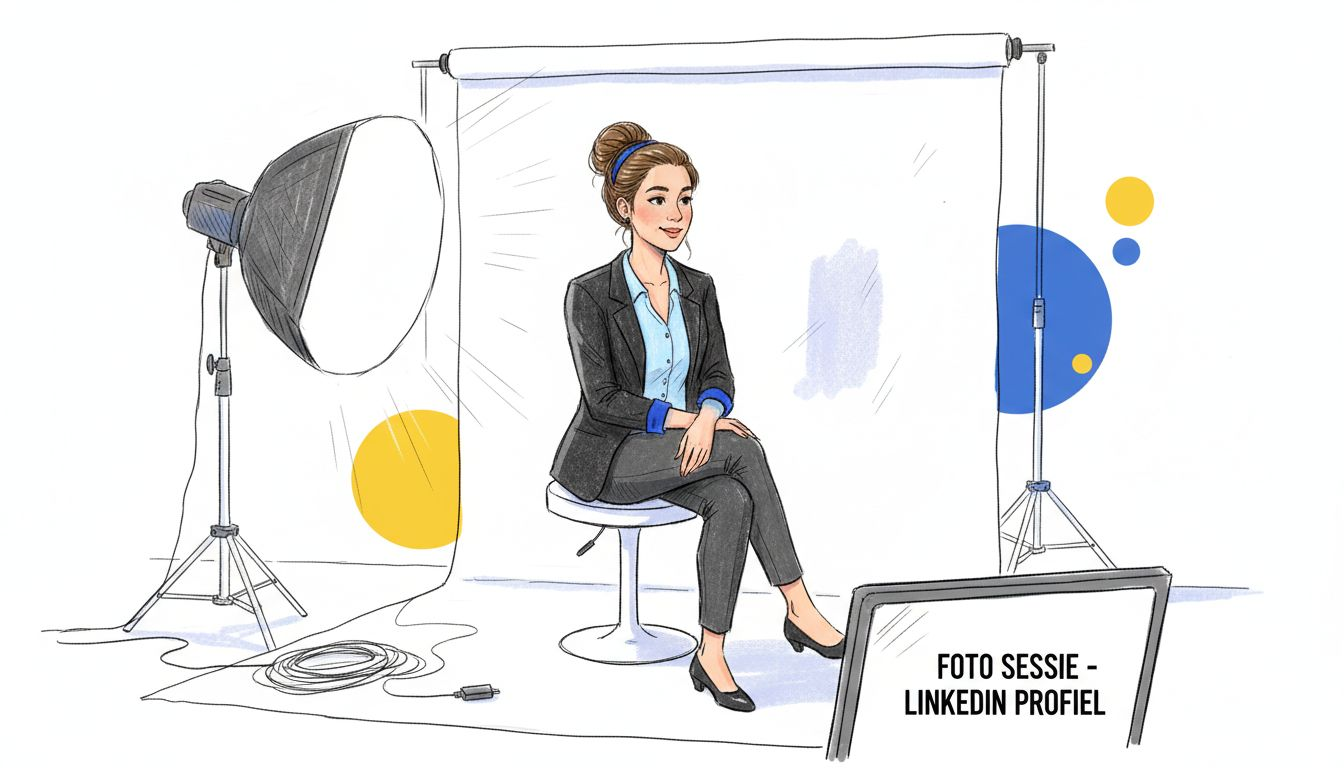 Vrouw laat zich professioneel fotograferen voor haar zakelijke profiel.