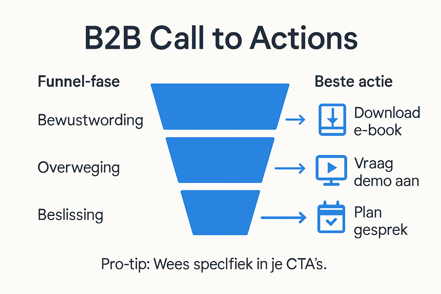 Overzichtelijke infographic met verschillende call-to-action mogelijkheden, afgestemd op iedere fase van de funnel.