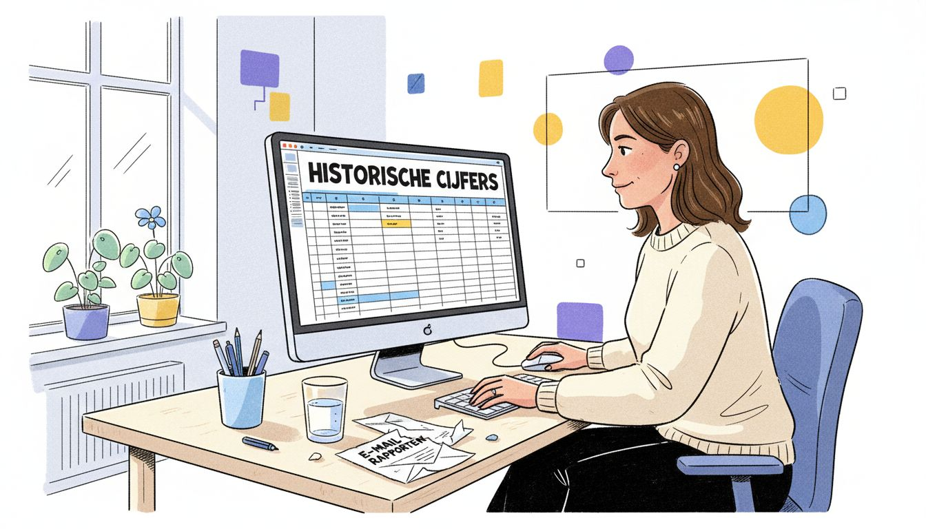 Een vrouw is op kantoor bezig met het analyseren van e-mailgegevens.