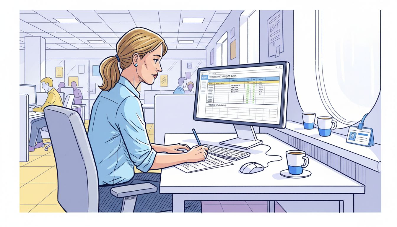 Een vrouw verdiept zich in klantgegevens achter haar bureau.