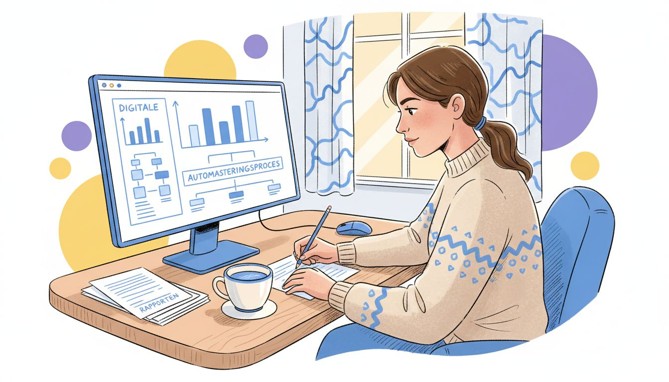 Thuis zit een vrouw achter haar computer om wat gegevens in te voeren.