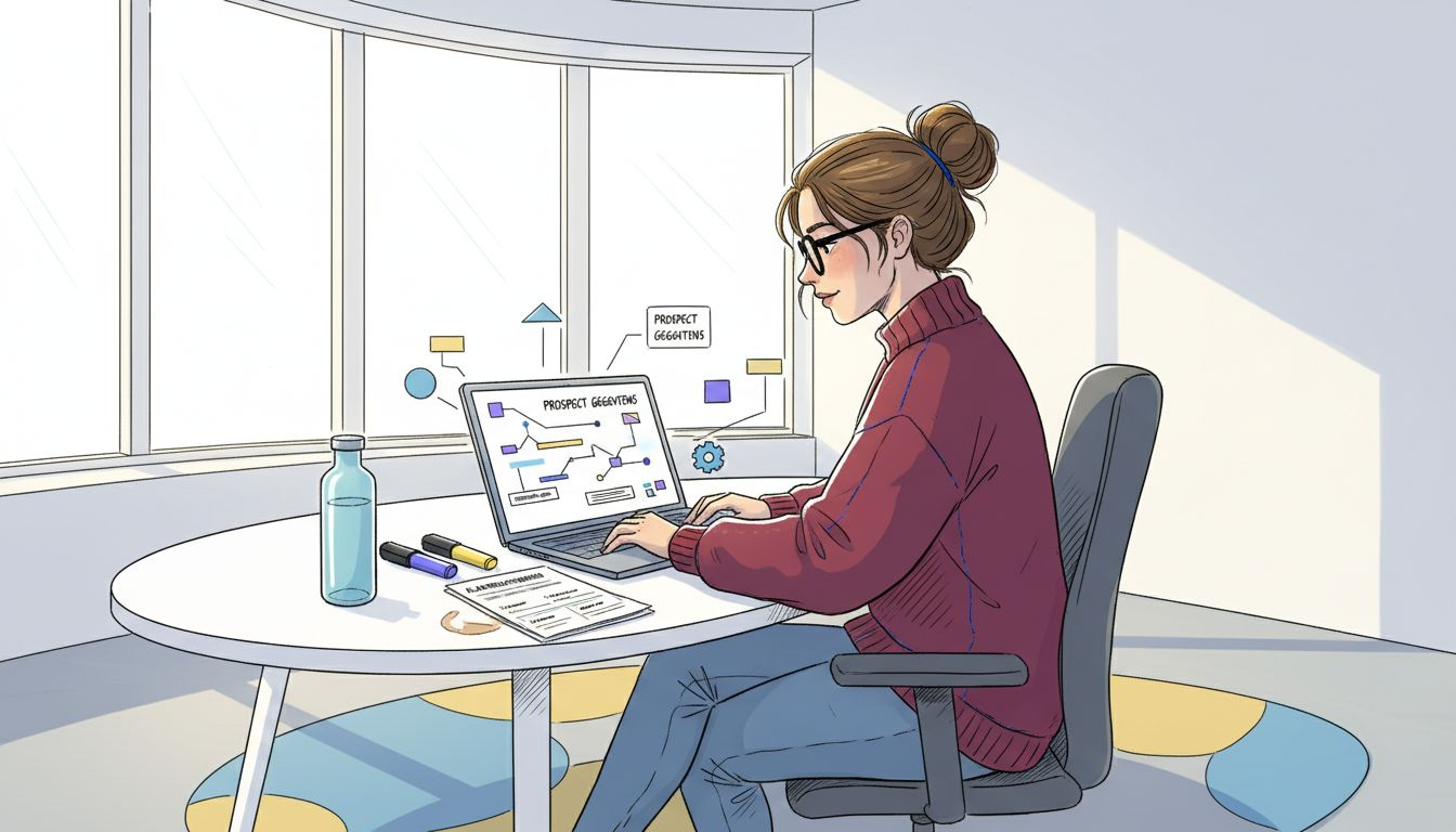 Een vrouw werkt aan het invoeren van klantgegevens terwijl haar bureau vol ligt met papieren en rommel.