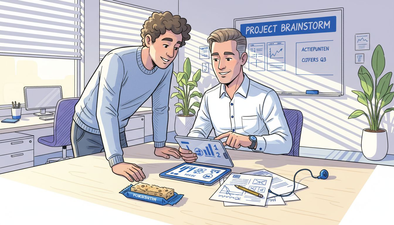 Het salesteam buigt zich samen over de data-analyse tijdens een overleg aan tafel.