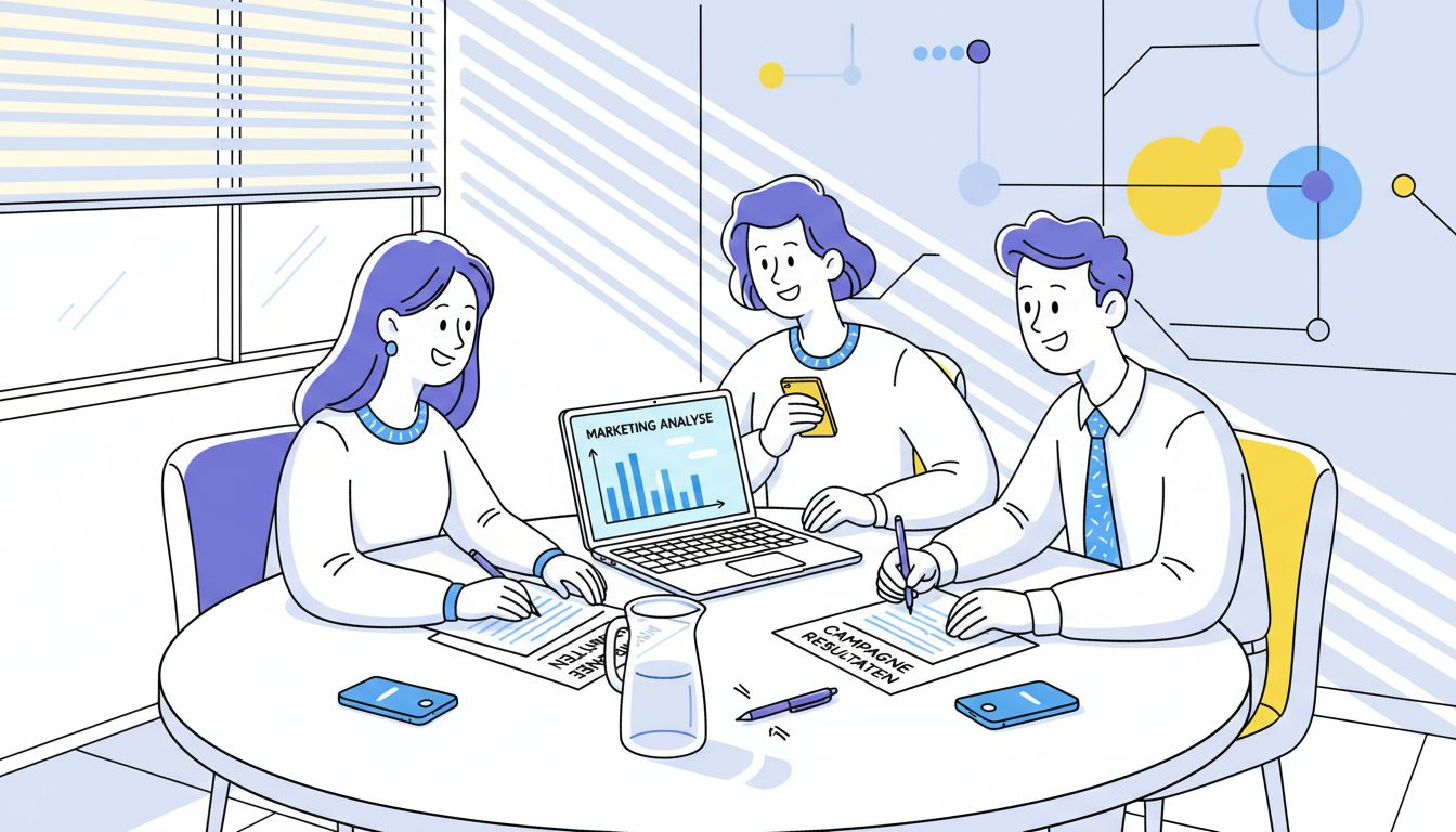 Het team buigt zich rond de vergadertafel over de strategie voor B2B-data.