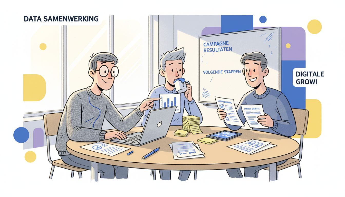 Teamoverleg waarin we de resultaten van onze campagne bespreken en analyseren hoe goed deze is ontvangen.