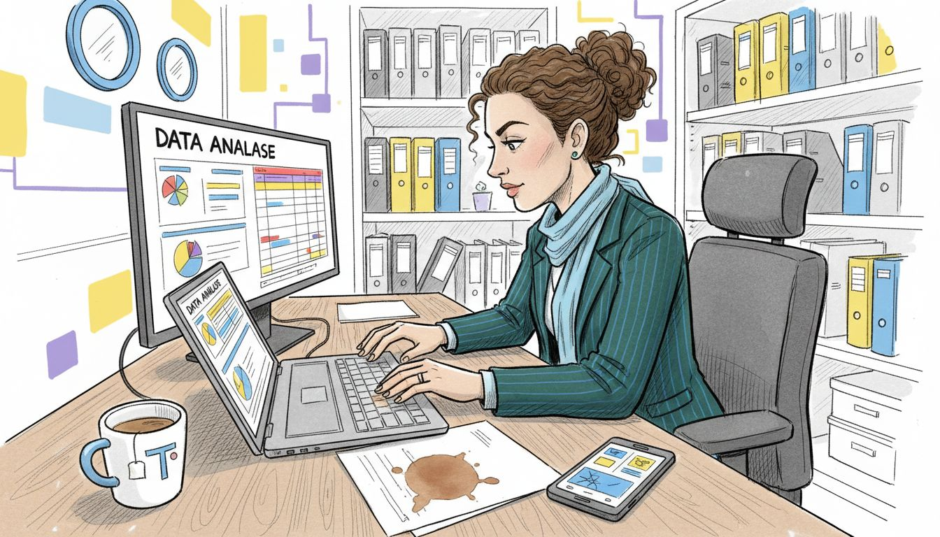 Vrouw controleert de datakwaliteit van leadlijsten op kantoor