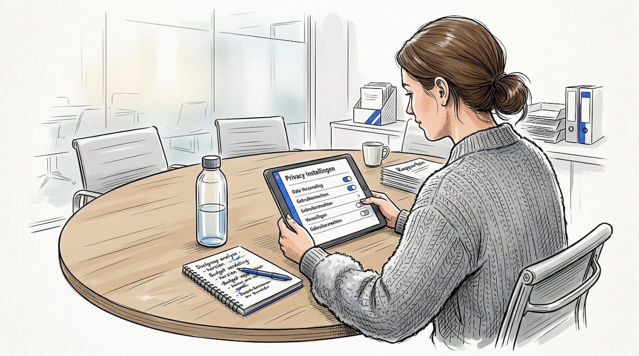 Marketingprofessional bekijkt privacyrapport over e-mail open rates