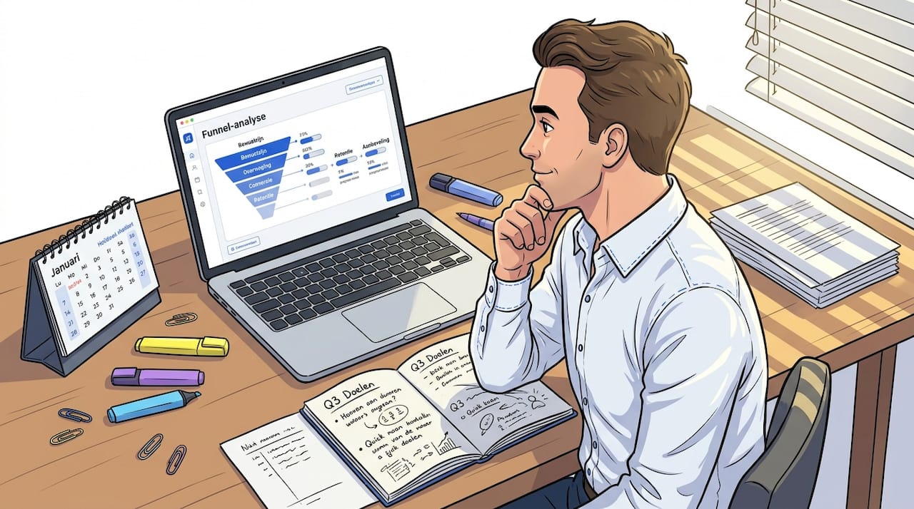 Manager bekijkt thuis de verkoopfunnel grondig