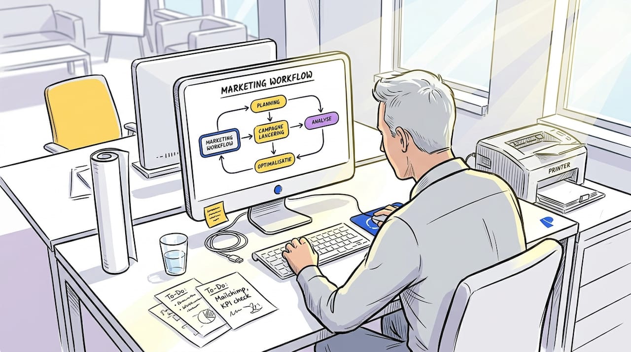 Een marketeer houdt het overzicht op de workflow van alle marketingactiviteiten.