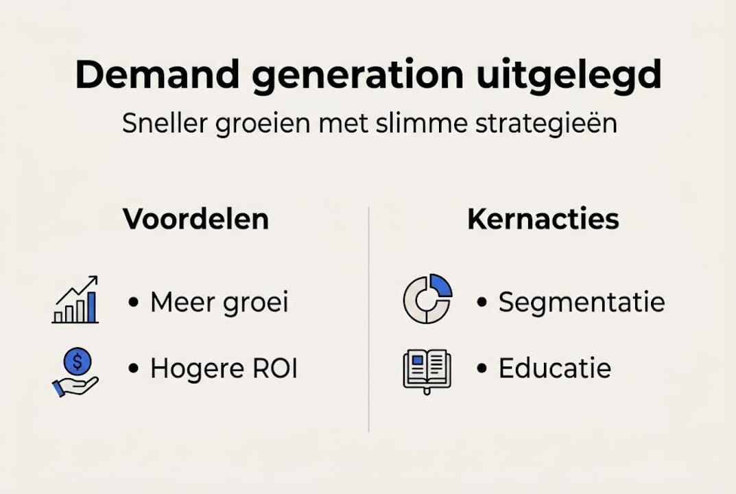 Overzichtelijke infographic met de belangrijkste voordelen en praktische tips om meer vraag te creëren.