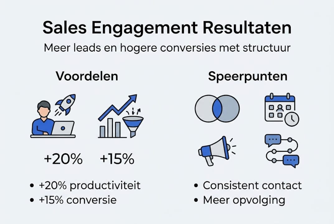 Infographic met de belangrijkste voordelen en kernpunten van sales engagement