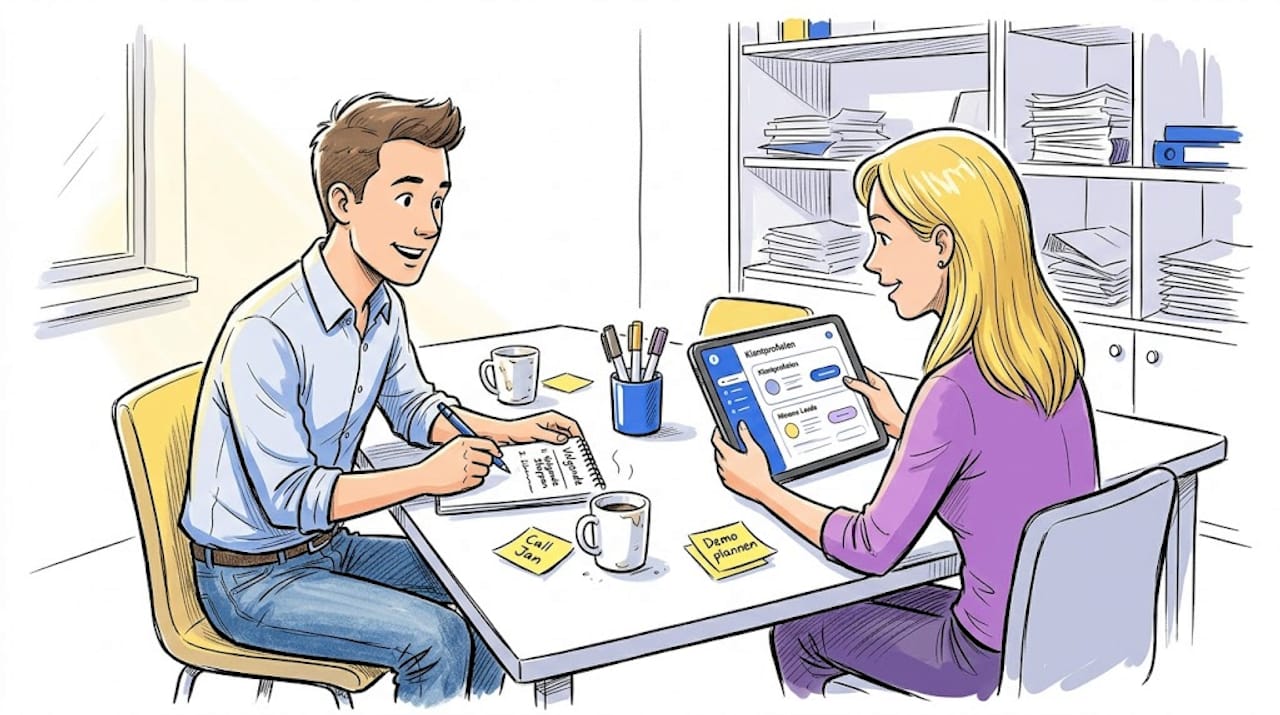 Tijdens de vergadering gaan collega’s samen de nieuwe leads doornemen.