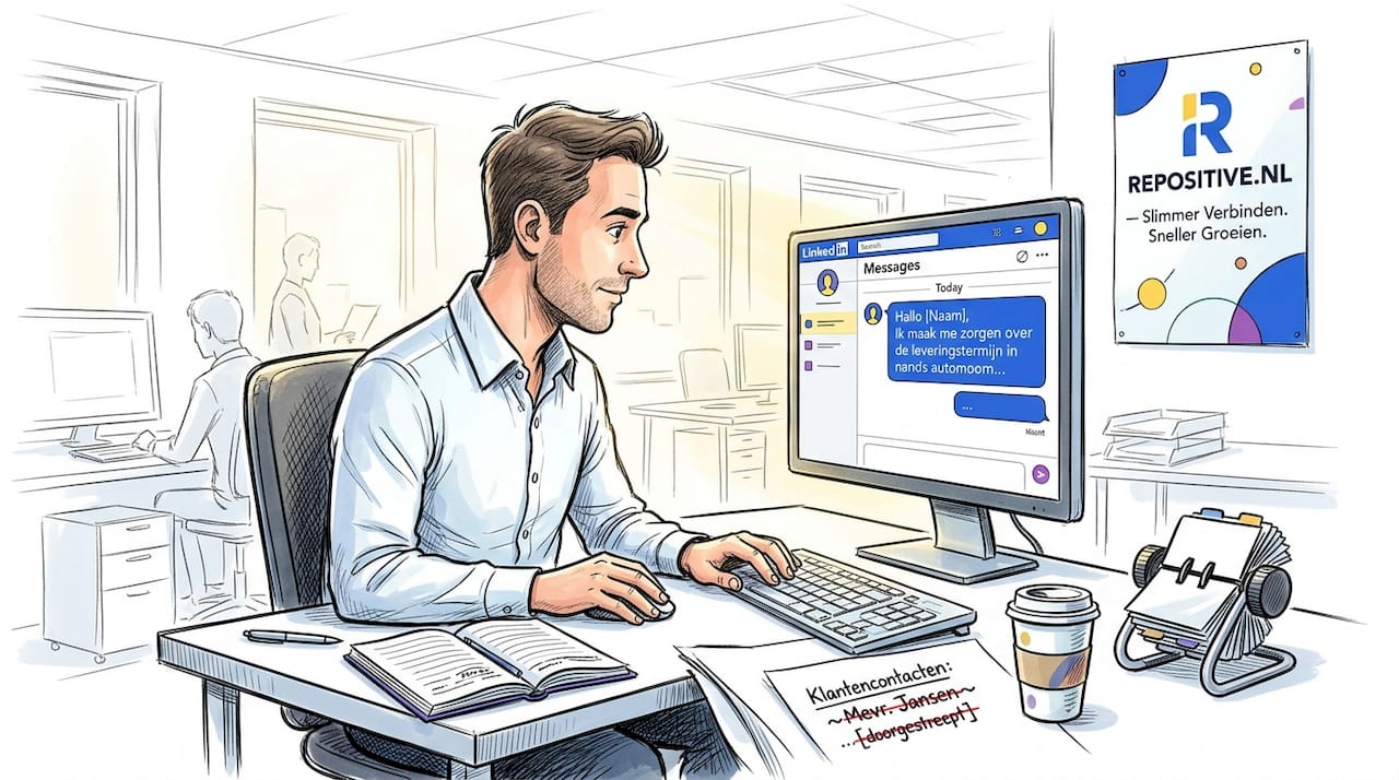 Een salesmedewerker bekijkt een bericht op LinkedIn waarin iemand contact zoekt.