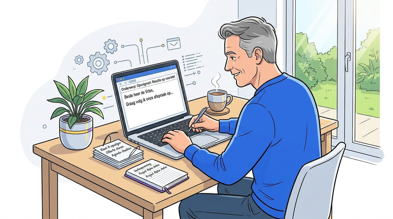 Man stuurt persoonlijk opvolgmail over zijn thuiswerkplek