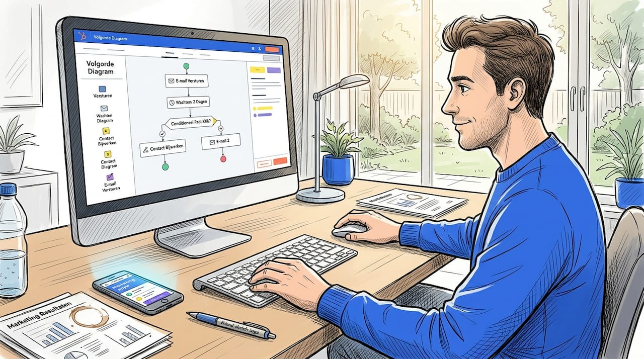 Een marketeer zet een geautomatiseerde workflow op in HubSpot.