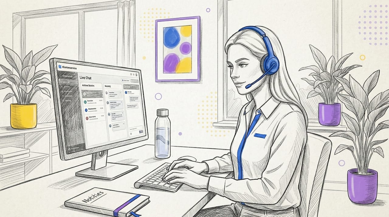 Klantenservicemedewerker die via de live chat vragen van klanten beantwoordt