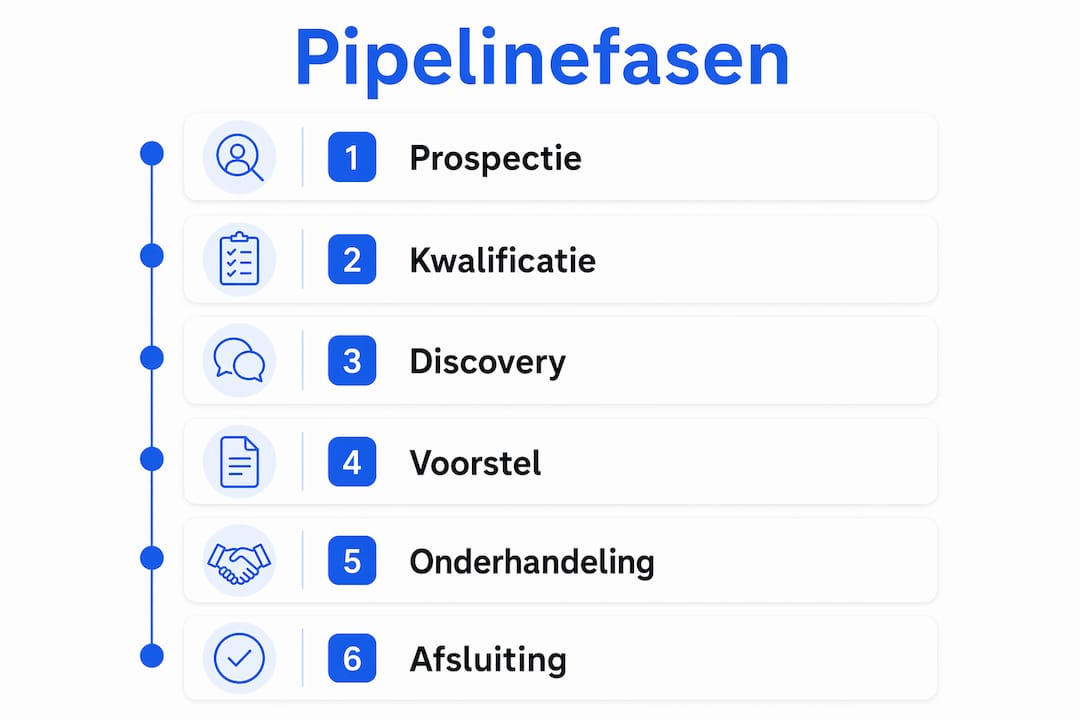 Visuele weergave van de zes stappen in het verkoopproces
