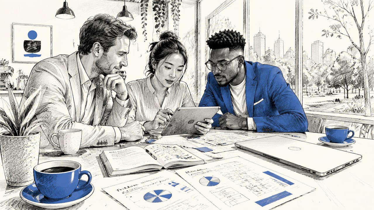 Het salesteam buigt zich over de strategie voor B2B-acquisitie.
