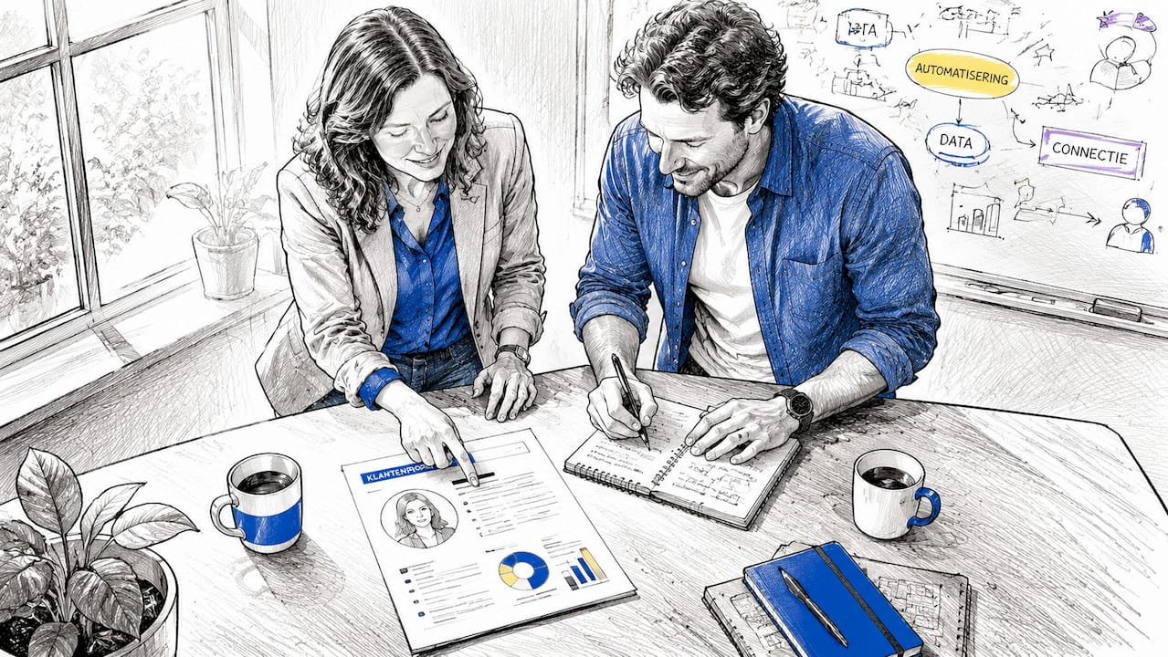 Twee collega’s overleggen samen over het opzetten van een ABM-campagne.