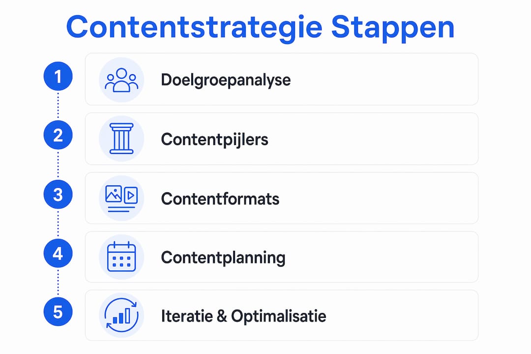 Overzichtelijke infographic met de belangrijkste stappen voor een effectieve educatieve contentstrategie