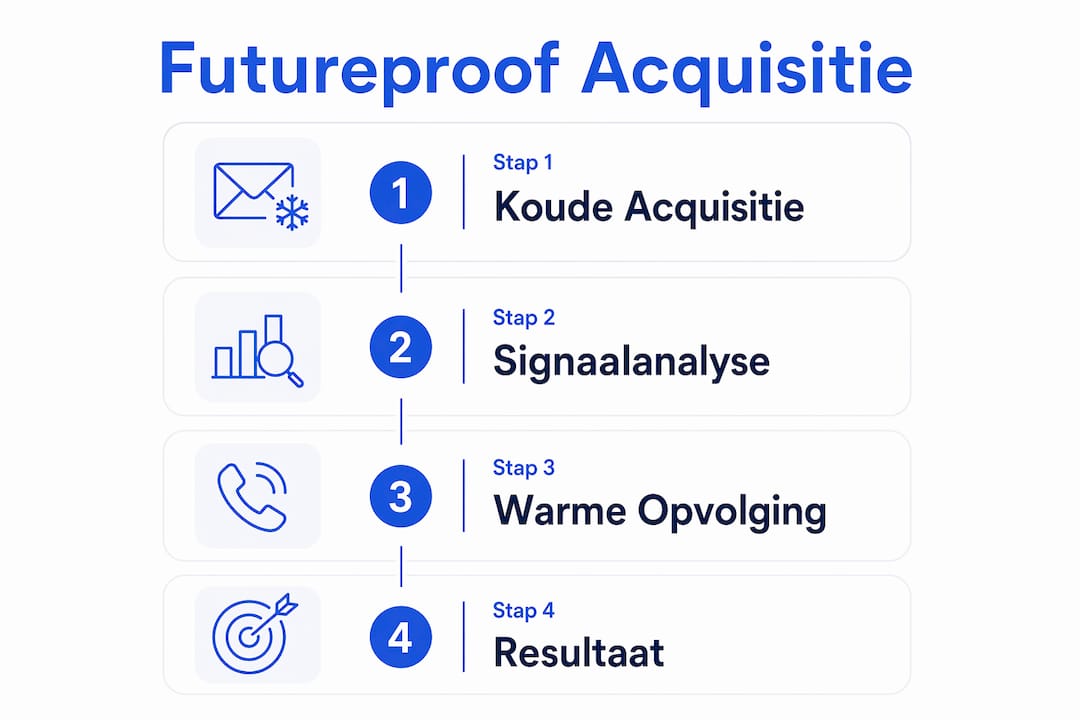 Overzichtelijke infographic met een combinatie van de stappen voor koude en warme acquisitie