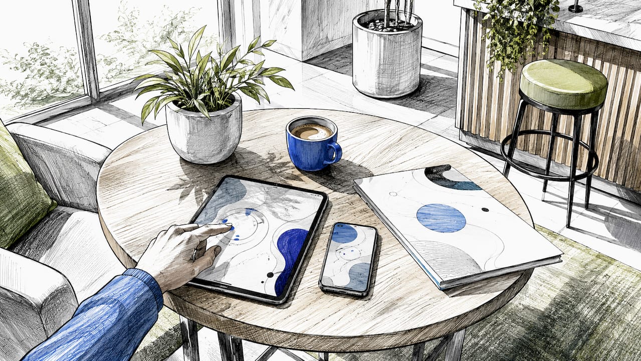 Hand bedient tablet tijdens het analyseren van leads