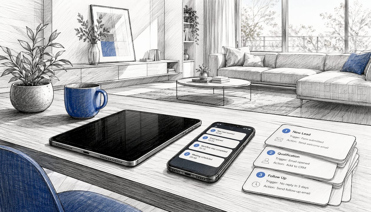 Een strak bureau met een smartphone en handige kaarten voor het organiseren van je werk.